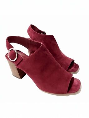VIA SPIGA Burgundy Suede Slingback Sandals 6.5M Block Chunky Heels Leather